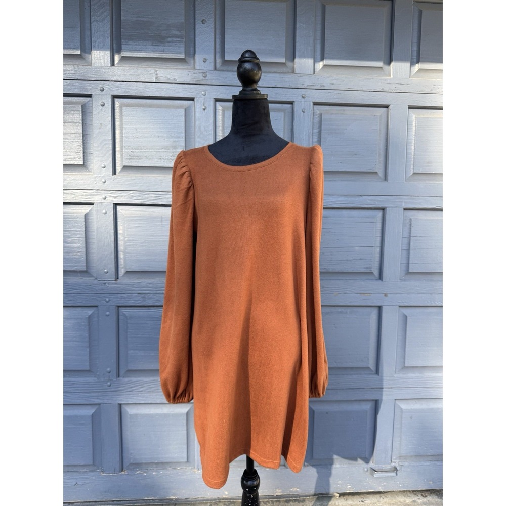 Nine West Women's Large Orange Sweater Dress‎ With Shoulder Puffs Long Sleeve!